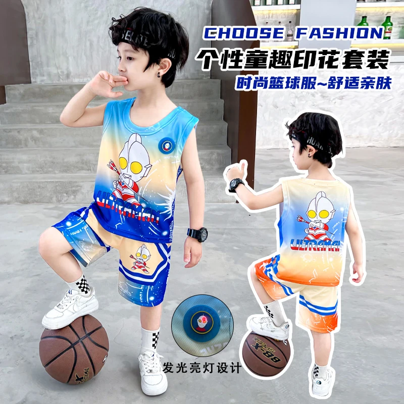 男童夏季奥特曼背心套装2024新款洋气套装夏天衣服宝宝无袖两件套