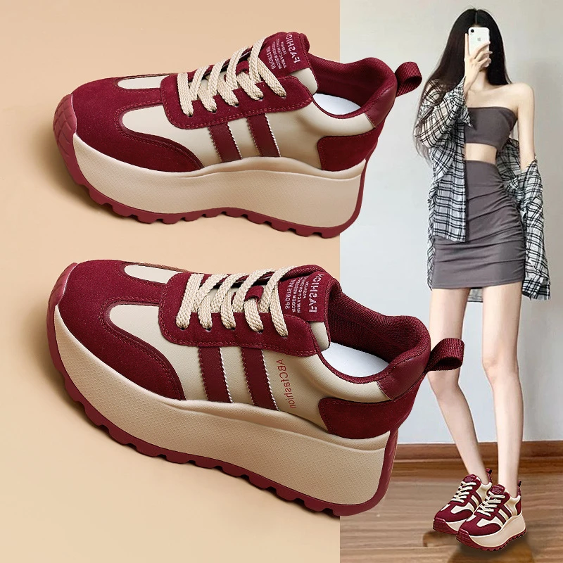 2024秋季新款时尚厚底增高8cm潮流字母百搭女士休闲鞋运动鞋加绒