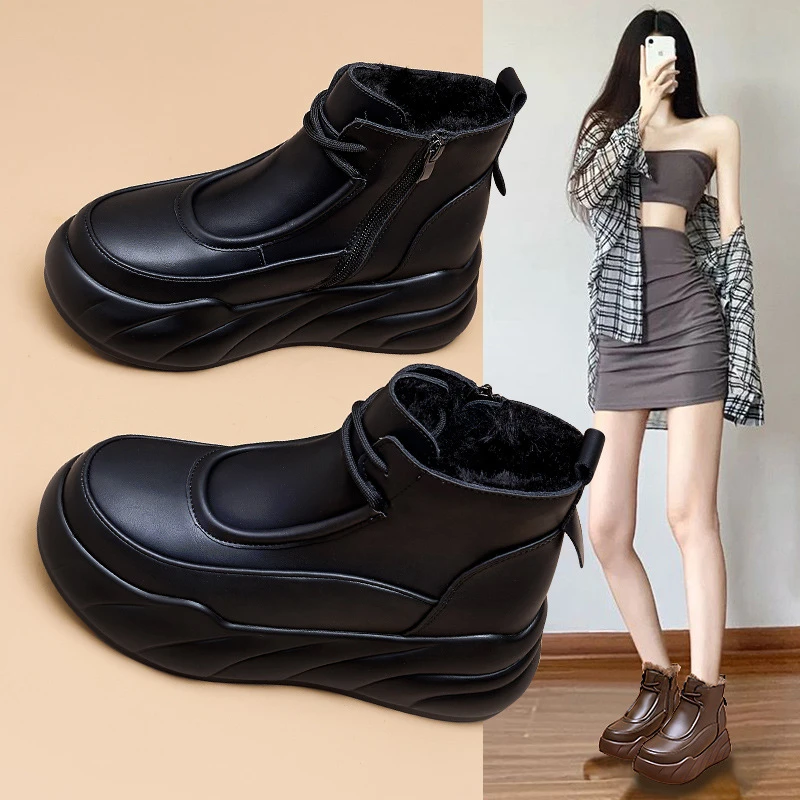 毛毛雪地靴女皮毛一体冬季2024新款加绒保暖大棉鞋内增高老爹鞋女