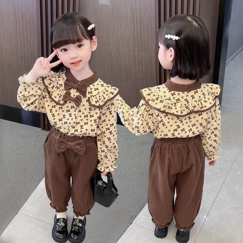 女童秋装套装2024新款女宝宝碎花洋气上衣儿童时髦秋季裤子两件套