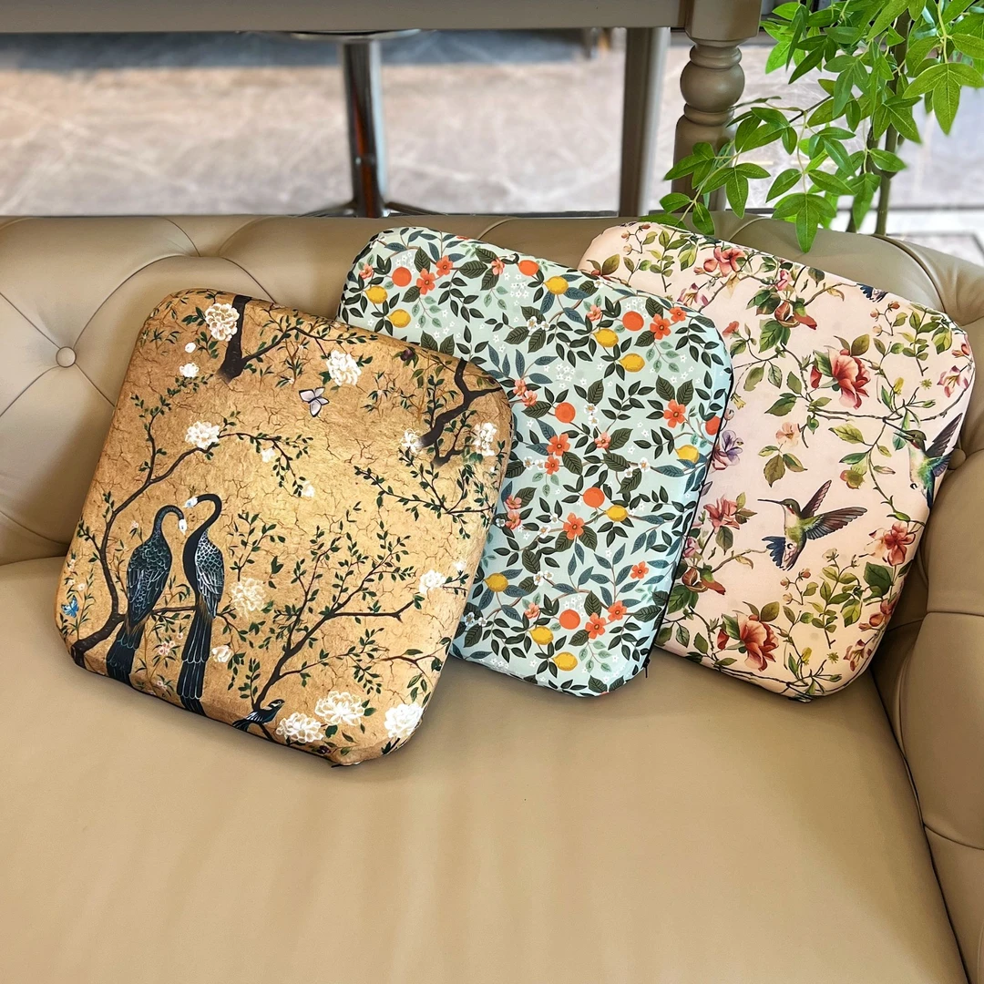 国画风方垫慢回弹记忆棉四季通用坐垫办公驾车汽车坐垫居家日用装