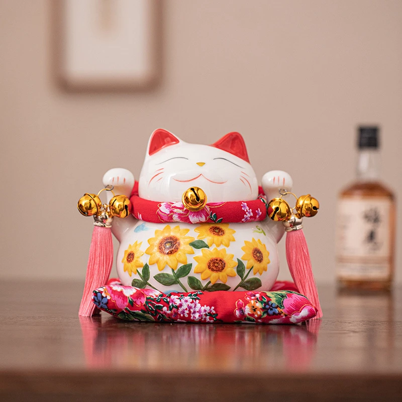 招财猫摆件家居陶瓷存钱罐创意开业礼品客厅14*12*13CM