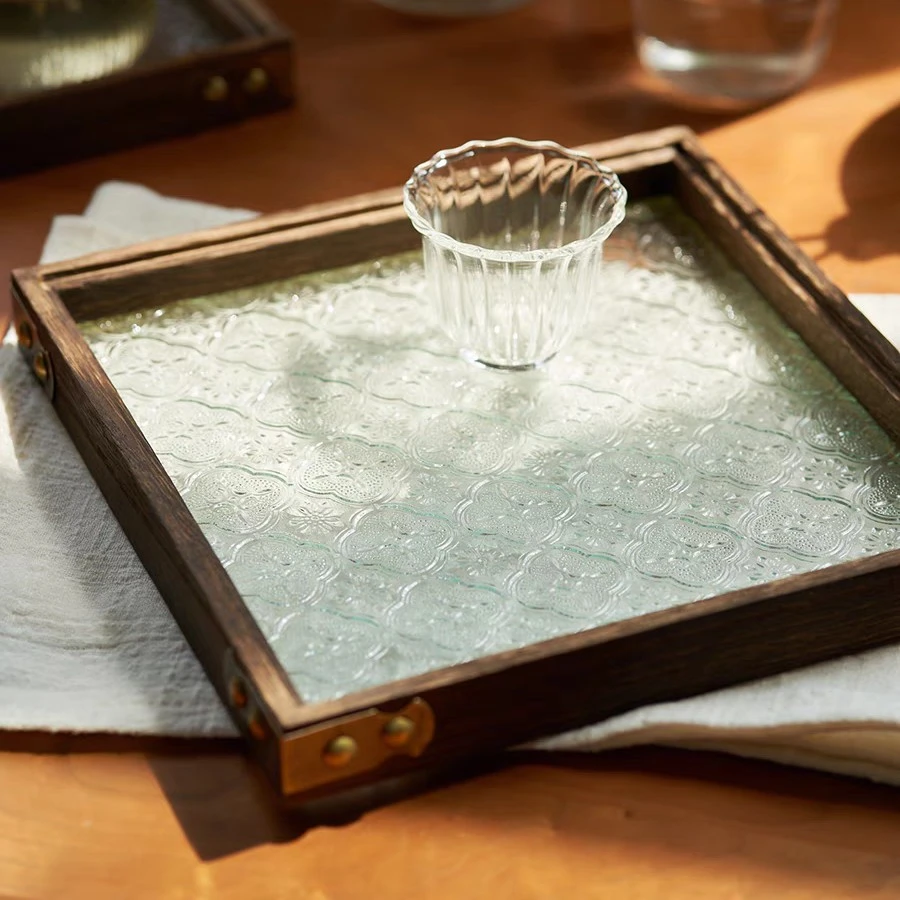 带铆钉实木托盘茶盘家用收纳盘