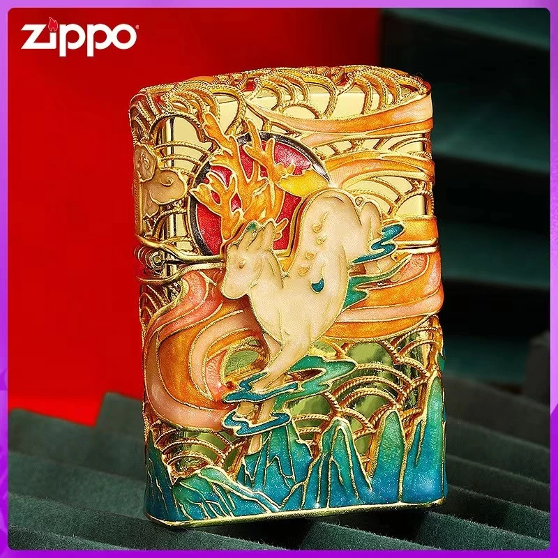 ZIPPO打火机正版掐丝珐琅夜光版一鹿有你男士礼品送礼防风收藏