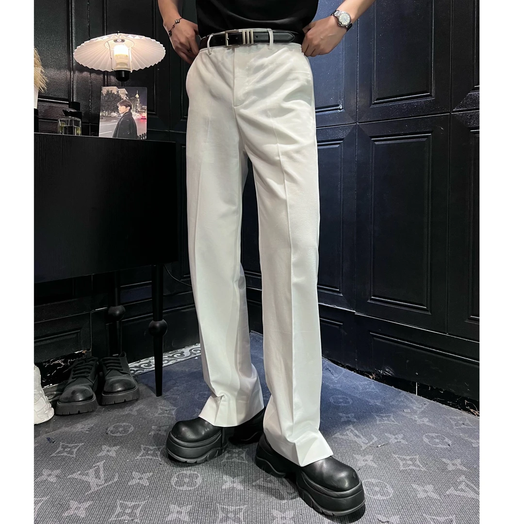 L-YIHANG【24新品】一航定制韩系休闲百搭微喇直筒裤脚开叉西裤H002