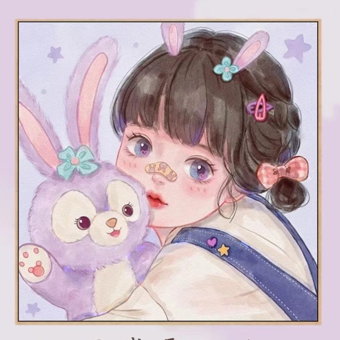 星黛露女孩  大格四股绣60*60厘米 35种色满绣  绣线简约卡通可爱