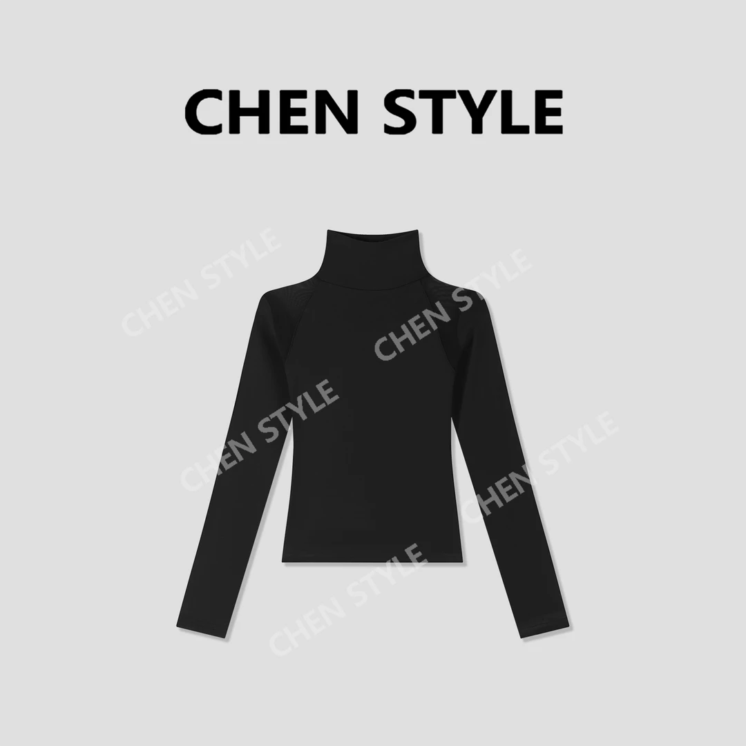 楚楚君~【性感秘境】Y55664加磨毛高领拼接网纱长袖上衣