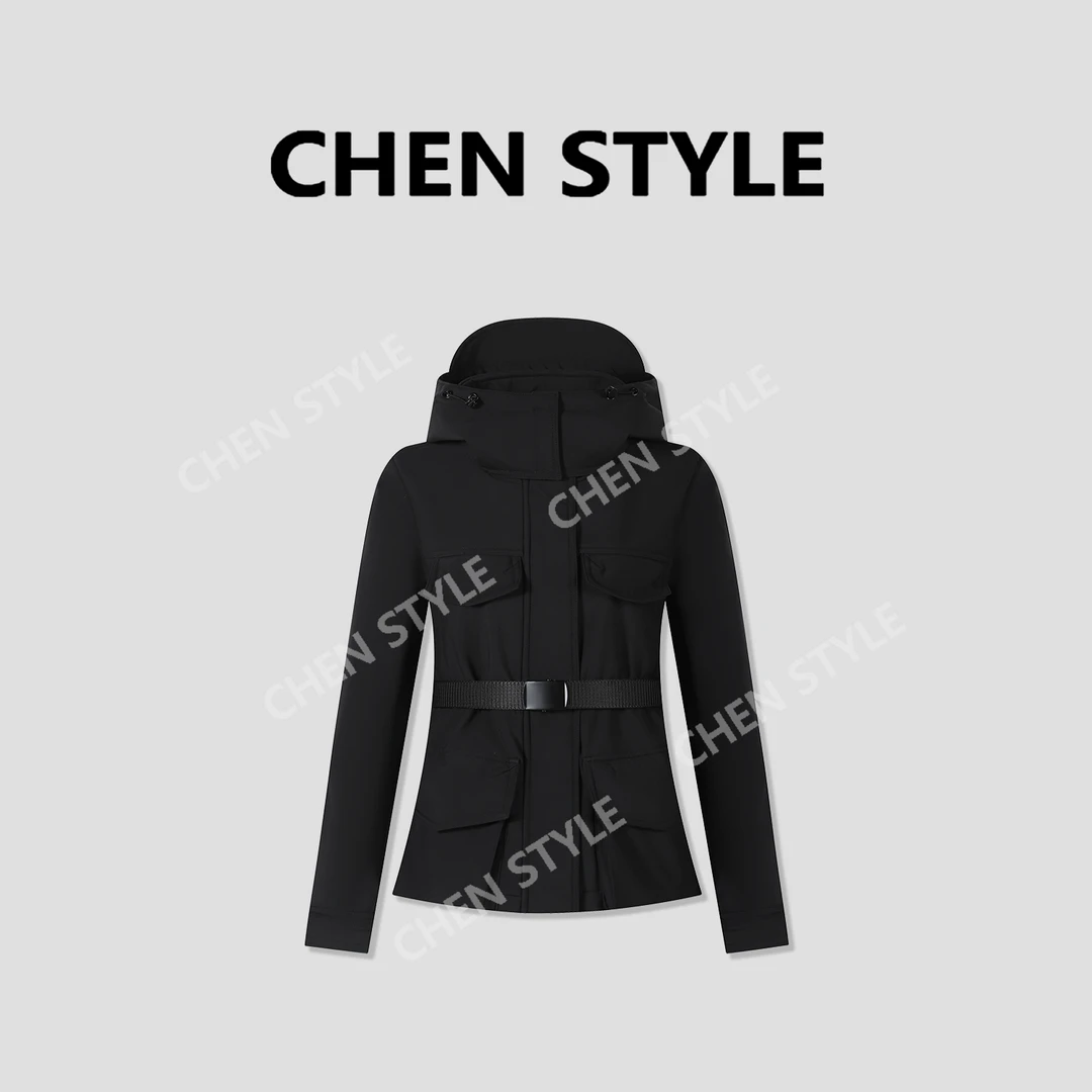 楚楚君~【幂幂同款】WT63224加绒气质收腰连帽冲锋衣外套