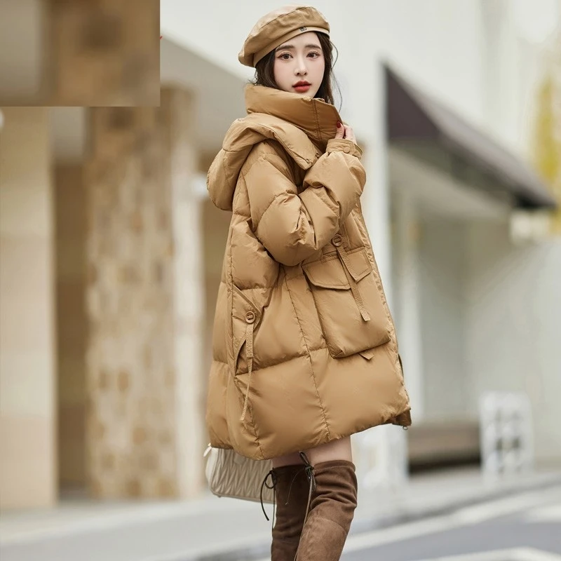 羽绒服连帽宽松中长款加厚韩版冬季女白鸭绒显瘦洋气短款时尚休闲