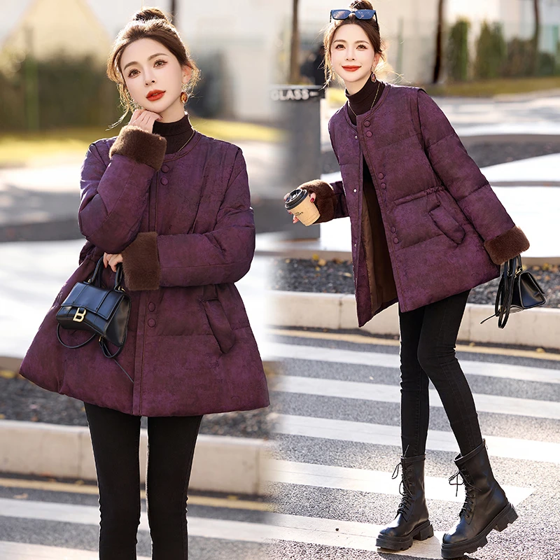 新中式国风复古提花羽绒服白鸭绒收腰2024年冬季新中长款保暖外套