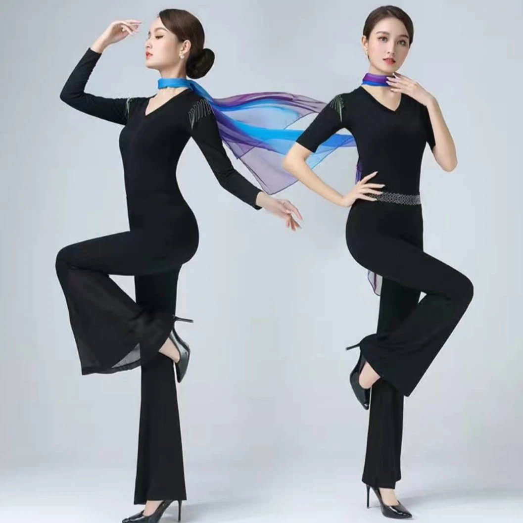 2022春秋新款形体服学生训练服女舞蹈服装修身练功走秀服装连体