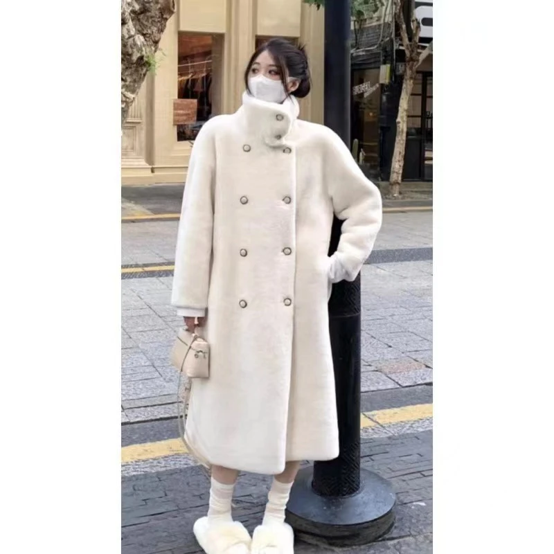 2024冬季新款时尚气质高立领长款欧貂绒保暖仿毛外套