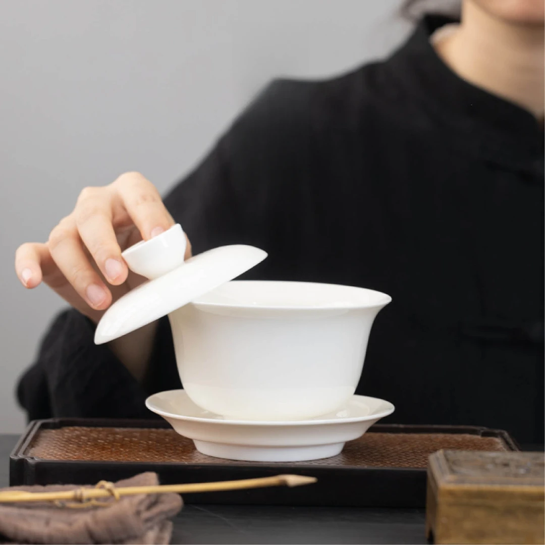 譕白德化白瓷大容量盖碗茶器大号300毫升茶碗八宝茶盖碗茶具