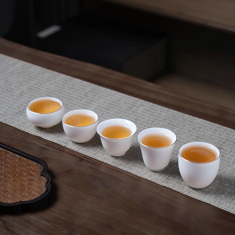 譕白品茗杯陶瓷德化白瓷喝茶杯描金大号个人杯单杯功夫茶具小茶杯