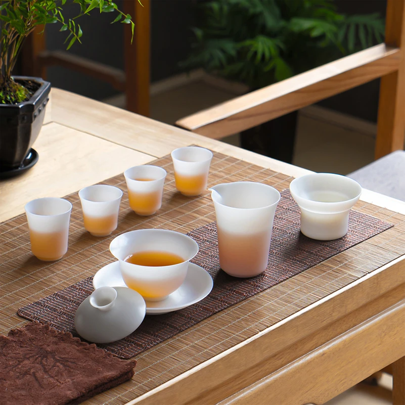 譕白德化白瓷冰种超薄高端盖碗茶具套组易清洗茶具套装