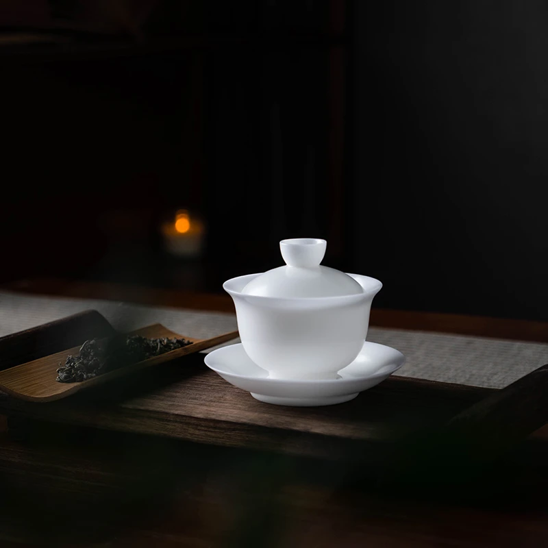 譕白德化白瓷冰种元宝150毫升盖碗高端茶具盖碗单个装易清洗