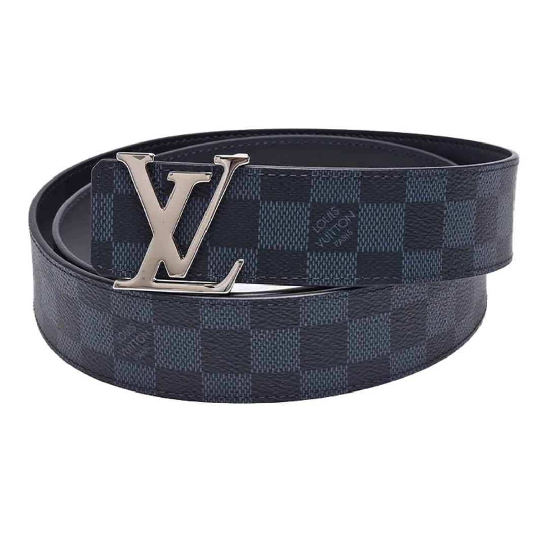 全新未使用 LouisVuitton/路易威登 银扣棋盘格双面牛皮腰带宽4cm