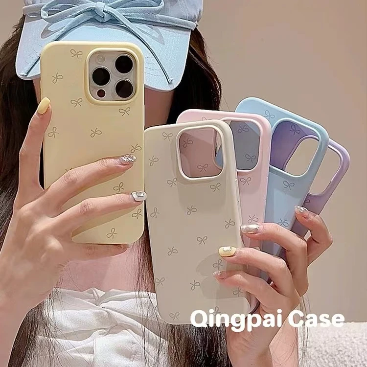 韩系ins液态硅胶蝴蝶结手机壳适用苹果14Pro/iPhone15ProMax全包