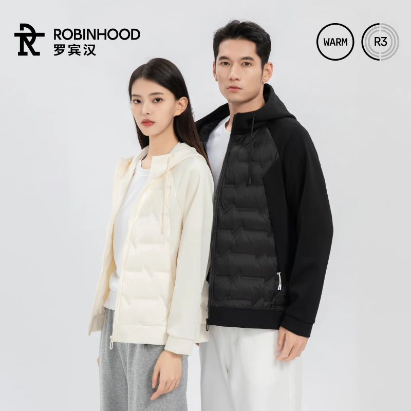 罗宾汉秋款连帽拼接运动轻薄羽绒服-R041Y5005