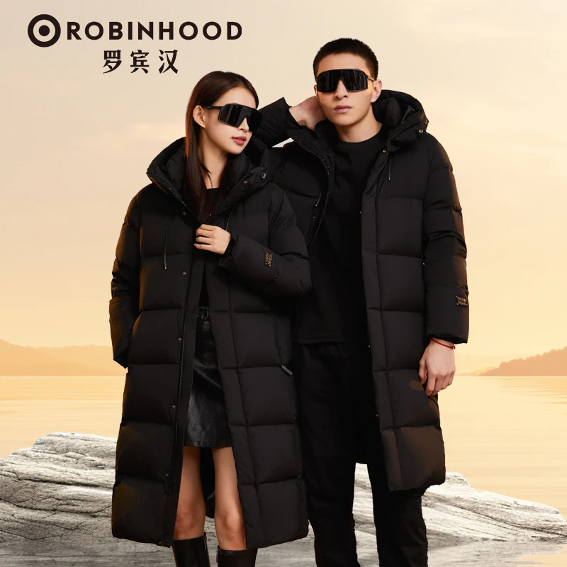 罗宾汉黑钻秋冬季潮流休闲防寒加厚保暖防风情侣长款过膝防寒外套