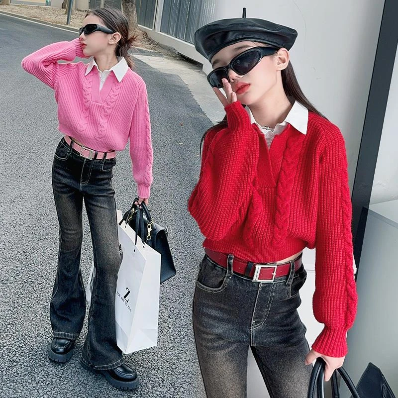 女童毛衣加厚2024新款大儿童针织衫时髦秋冬季小孩打底上衣洋气潮