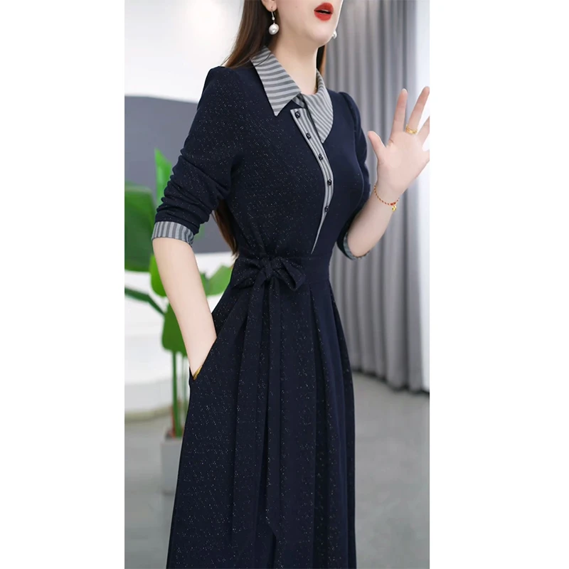 时尚收腰气质连衣裙女2024年秋装新款高档阔太太妈妈遮肉显瘦裙子