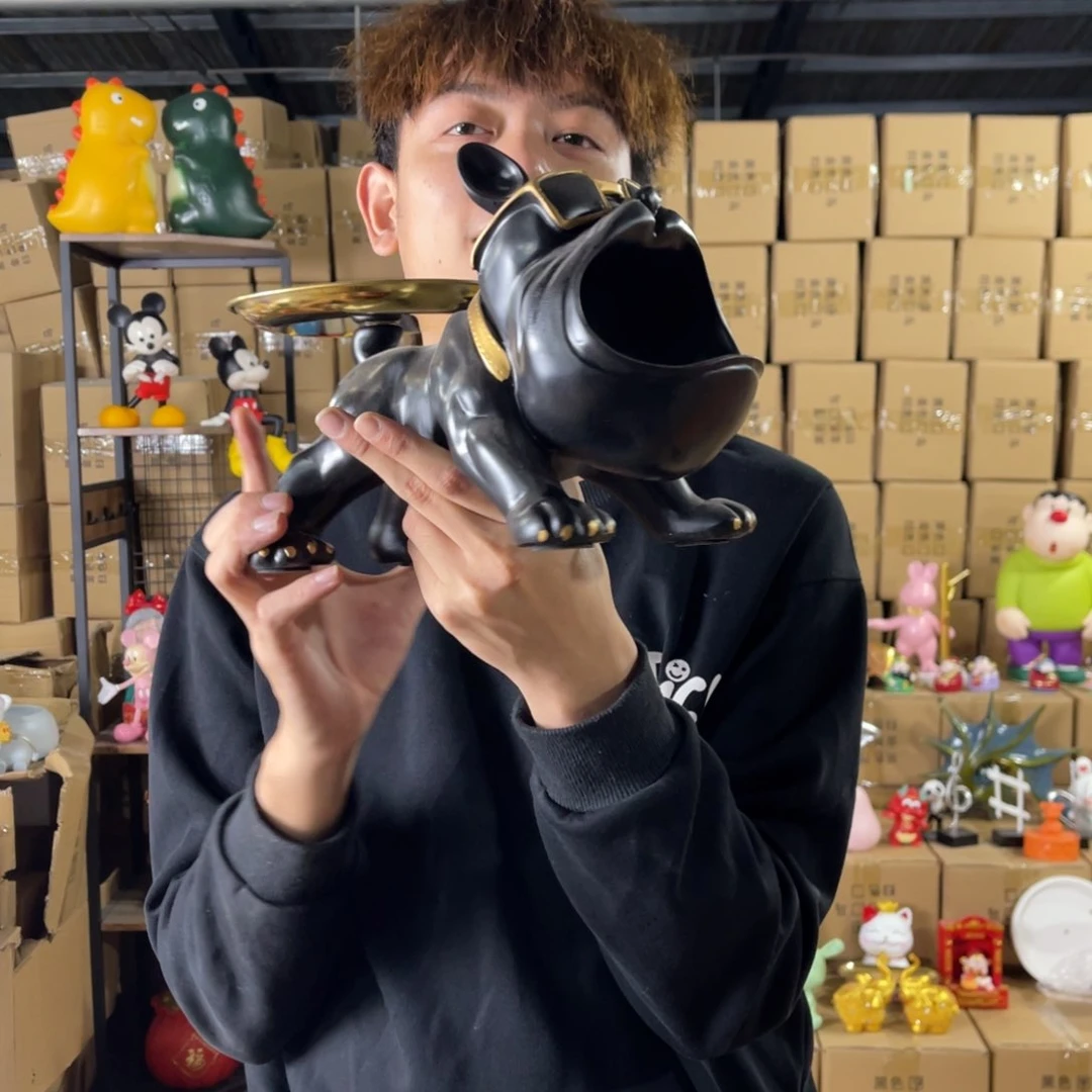 紫砂摆件黑色狗托盘摆件小号