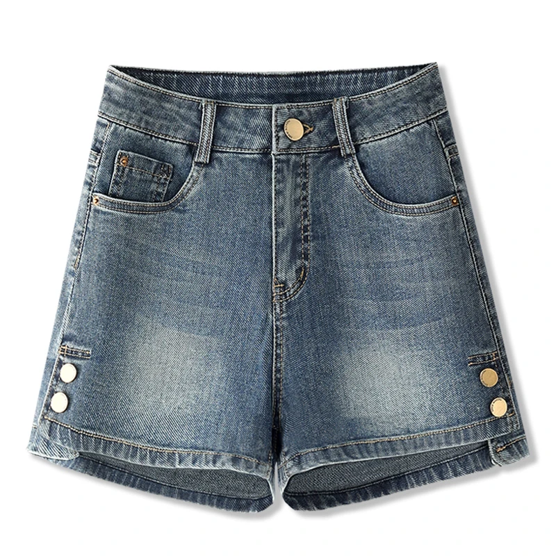 2025夏季薄款新款蓝色牛仔裤短裤女高腰显高宽松a字版三分阔腿裤