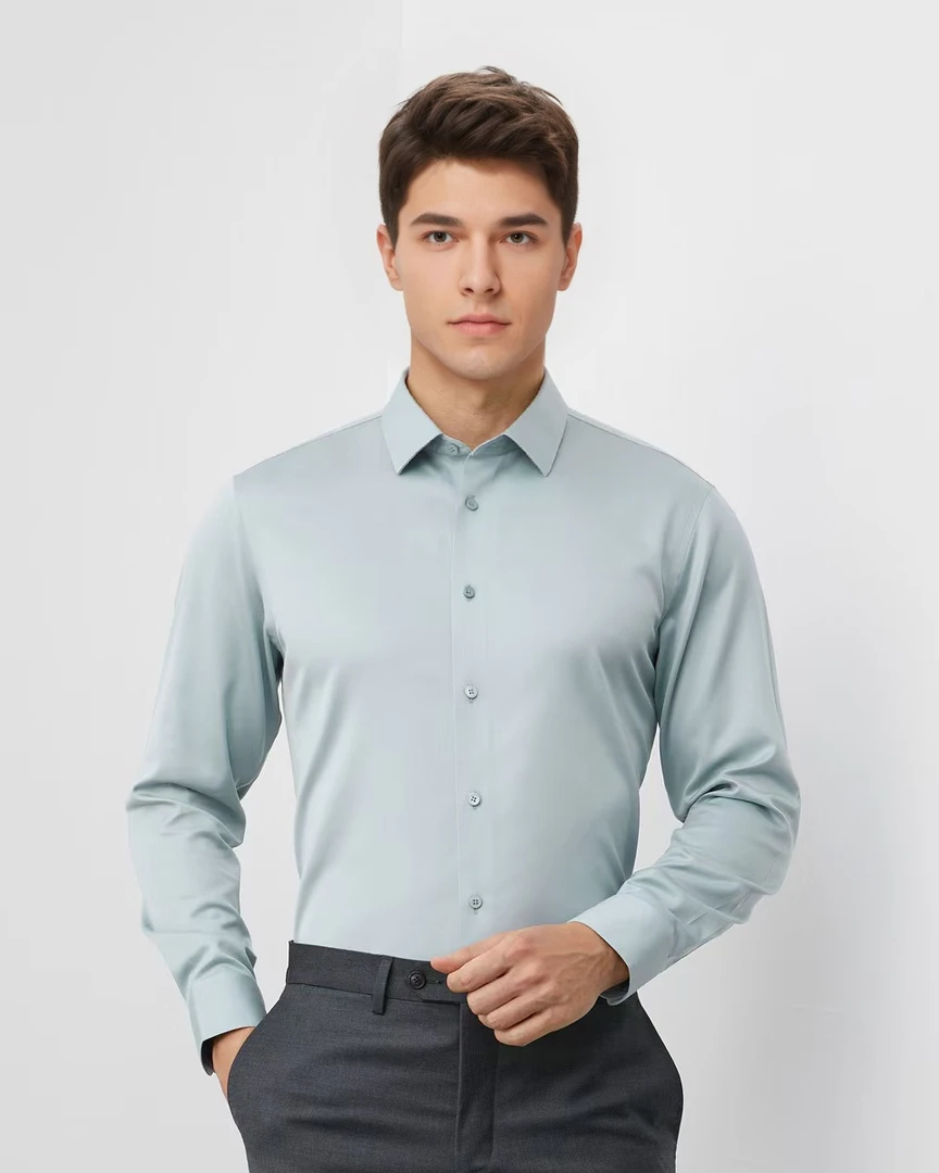 纯棉200支DP成衣免烫长袖衬衫男商务高端赛络纺纱抗皱全棉衬衫