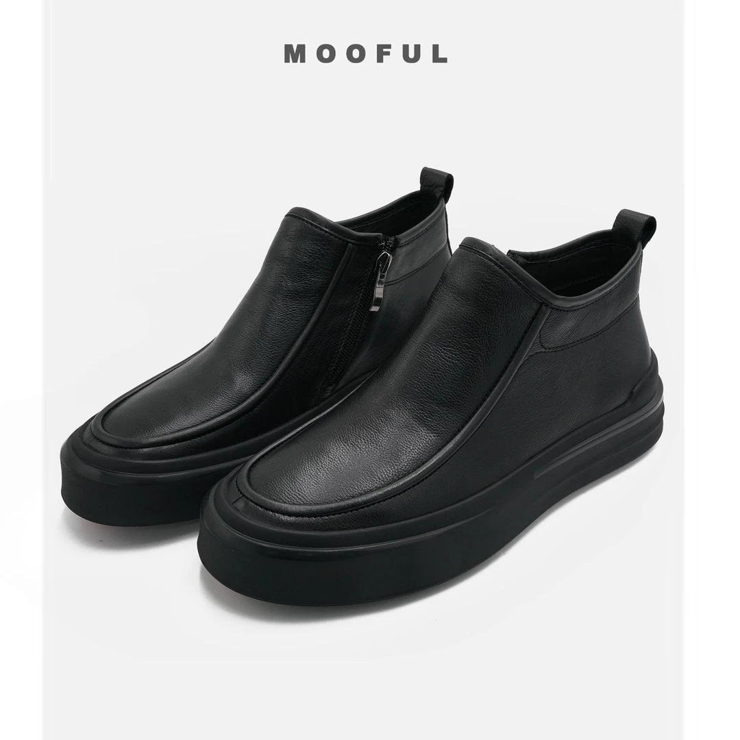 「秋冬皮靴」MOOFUL牟夫2024新款高帮厚底增高短靴A312