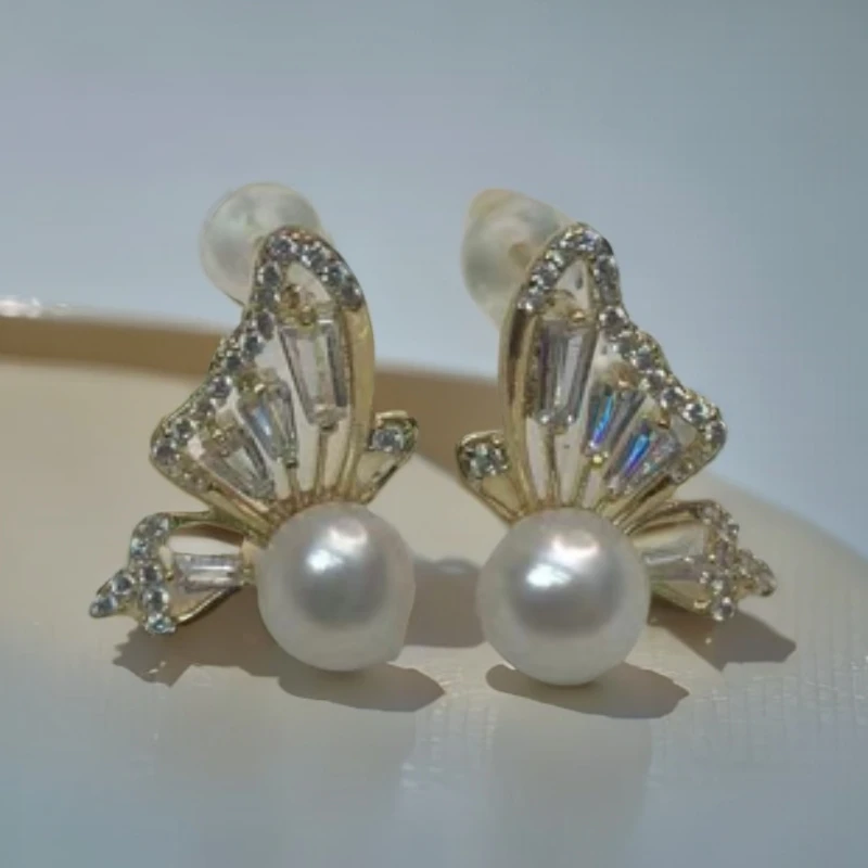 天然可刮粉淡水珍珠 A007 蝴蝶小精灵气质白色轻奢时尚百搭经典