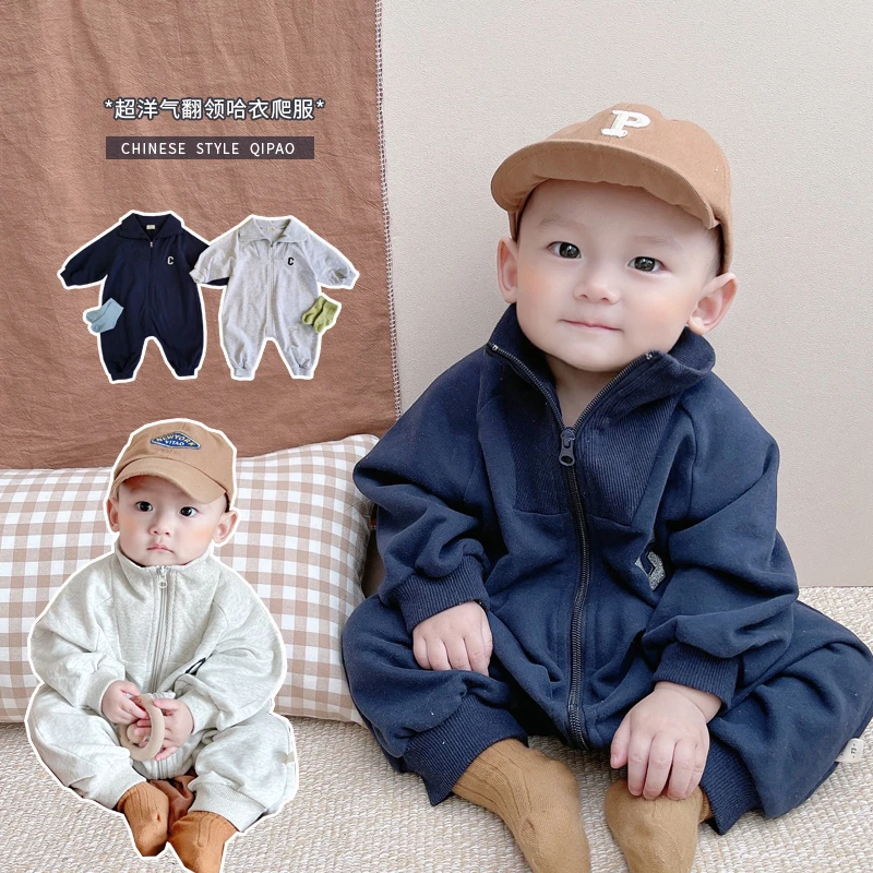 【粉丝专享】9593婴幼儿新生儿春秋洋气哈衣加绒连体衣外出爬服