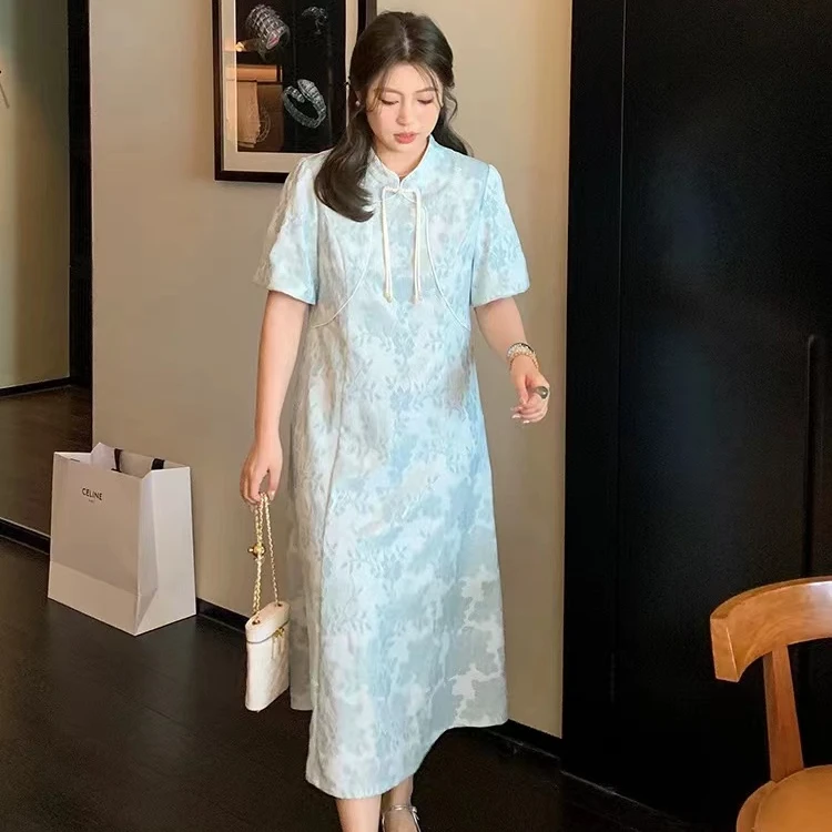 【现货秒发-NAZ依依微胖大码定制】气质中式清冷感连衣裙