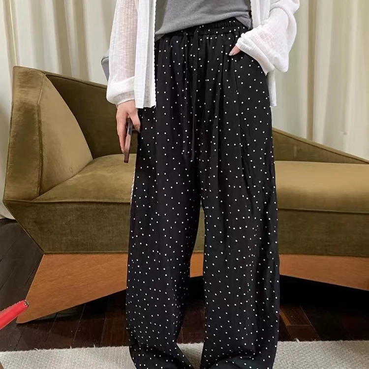 【反季现货-NAZ佳怡微胖高端定制】复古波点印花休闲阔腿裤