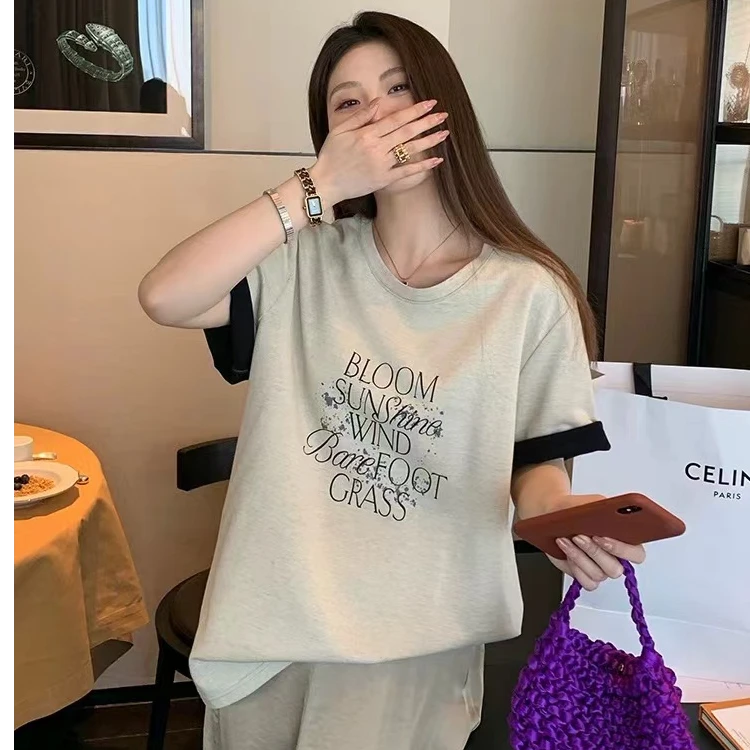 【现货秒发-NAZ依依微胖定制】慵懒宽松字母印花T恤