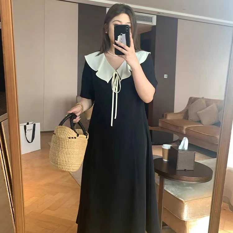 【反季现货-NAZ微胖高端定制】法式高级感撞色荷叶领连衣裙