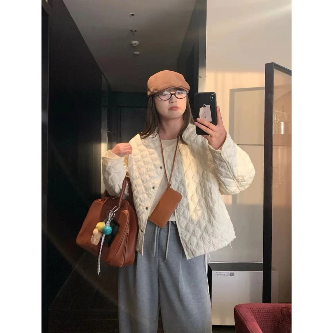 【现货秒发-NAZ高端定制】冬季泡芙菱格女新款轻薄宽松棉服外套