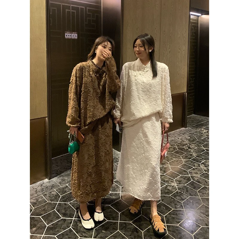 【反季现货-NAZ佳怡微胖大码定制】春季国风新中式提花盘扣上衣半裙