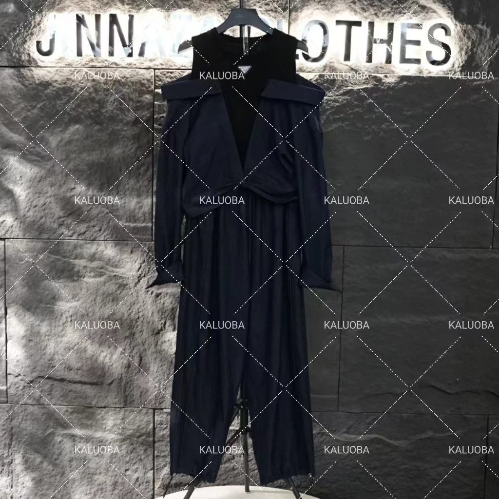 【原创设计师款女装】早秋款设计感露肩上衣+高腰裤子两件套装3882