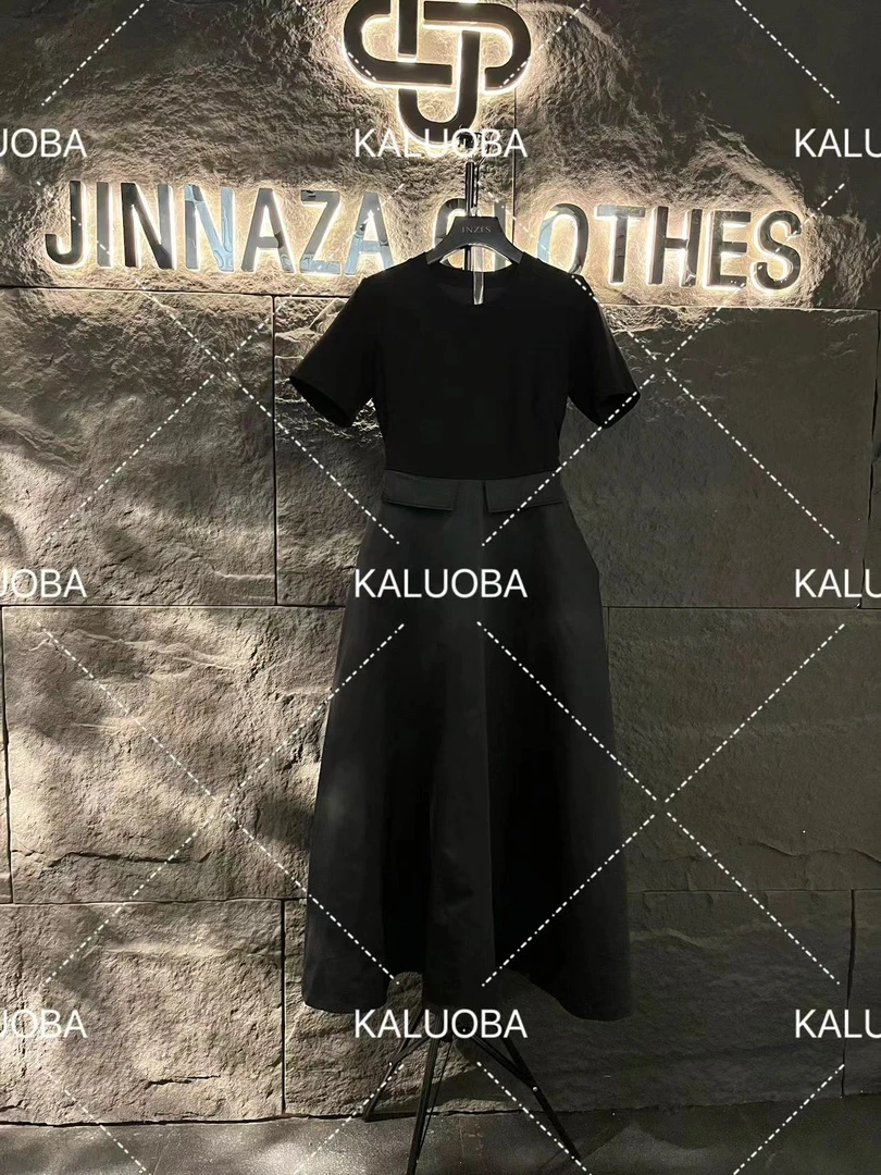 【原创大码设计师款】气质优雅高定黑色显瘦拼接A版连衣长裙5404