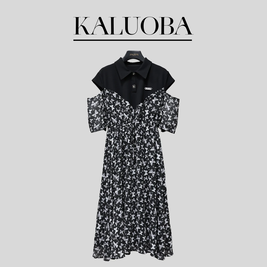 【原创设计师款女装】高品质优雅精致碎花露肩大码时尚连衣裙3425