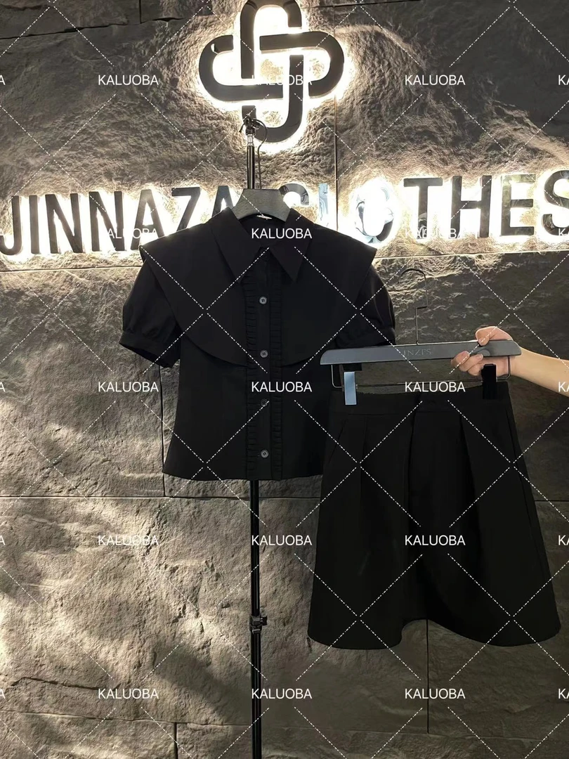 【原创大码设计师款女装】2024新款高级娃娃领+半身裙套装5608