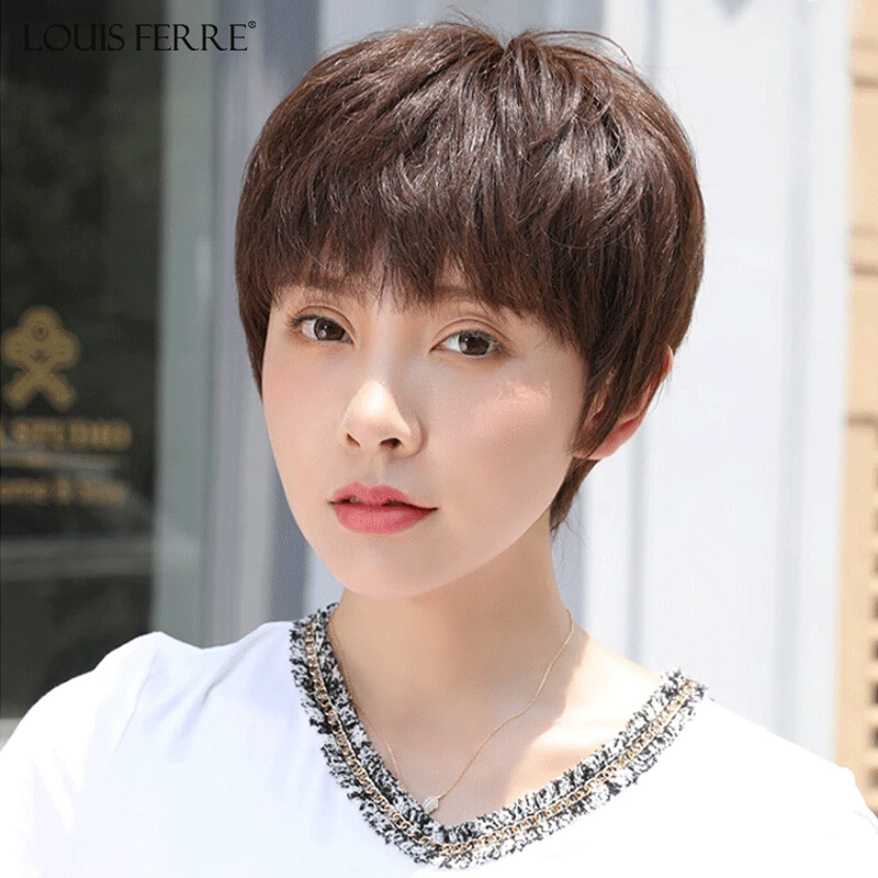 LOUISFERRE假发女纹理短发假头发真人发丝蓬松自然透气全头套女