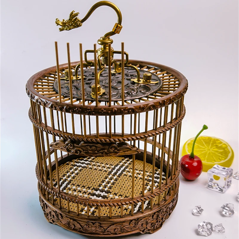 罐王•A66•龙纹镌韵•徐一舟龙头钩满工雕刻蝈蝈活体草花梨笼子