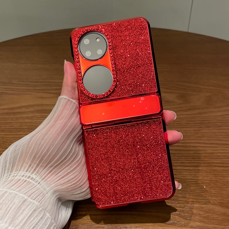 适用华为P50pocket折叠手机壳pockets保护壳电镀闪粉奢华镶钻女款