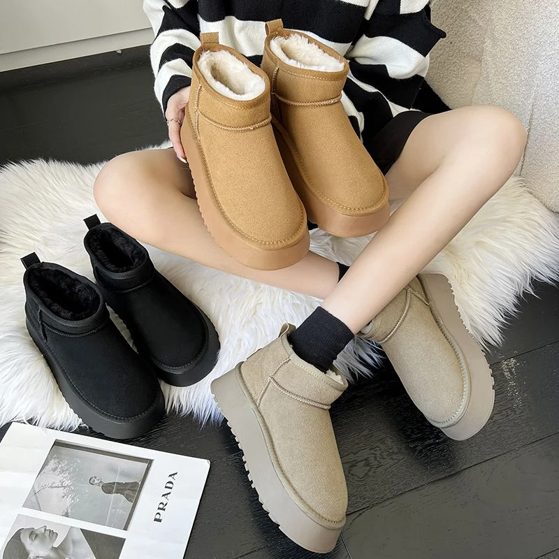 2025新款韩版厚底短筒雪地靴女时尚秋冬百搭加绒加厚保暖雪地棉靴