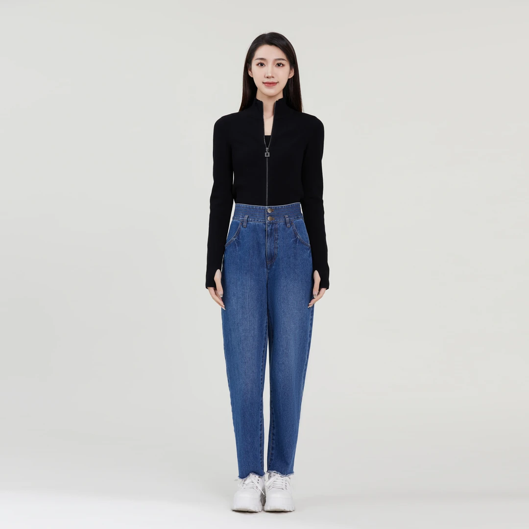 AMASS/阿玛施时尚复古蓝色水洗百搭显瘦锥形九分牛仔裤5100324