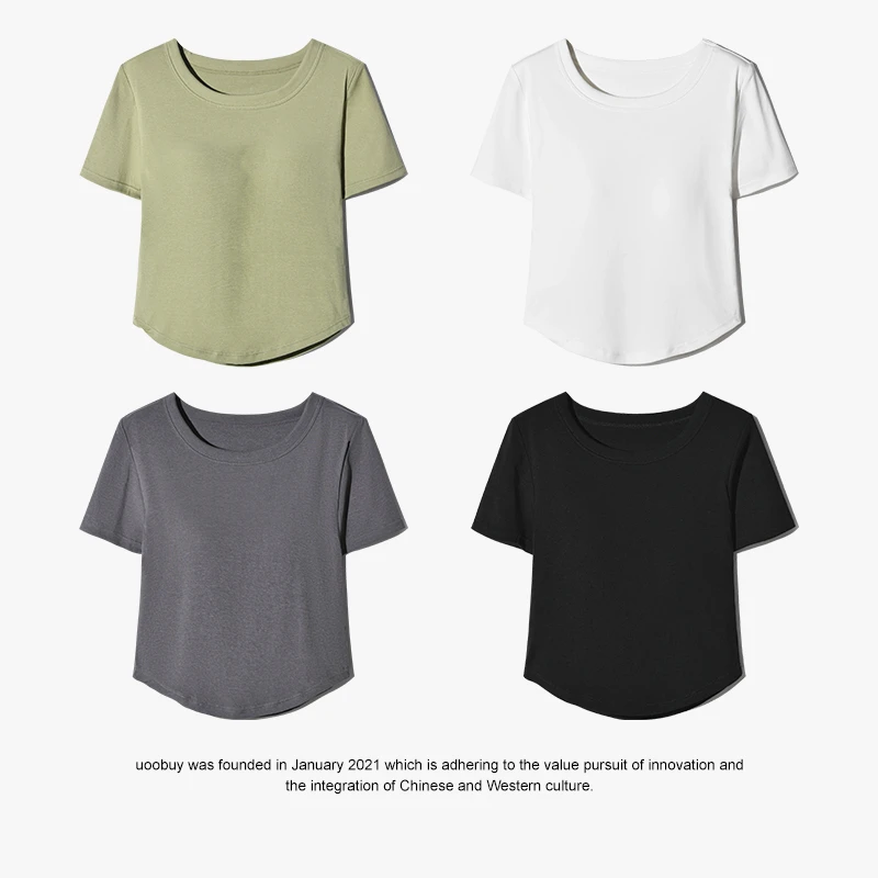 法式圆领正肩显瘦短袖女夏带胸垫纯欲甜辣不规则下摆t恤内搭上衣