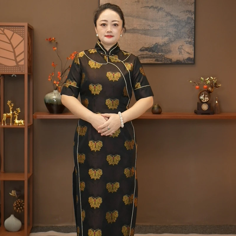 『安妮』宋锦气质国风宽松女装连衣裙长款33230040