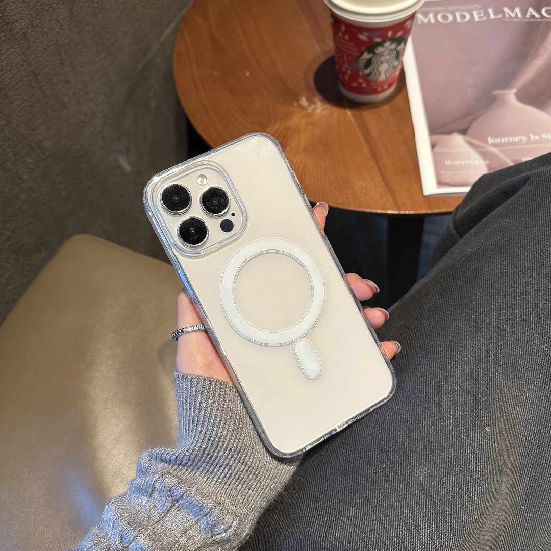 亚克力iPhone11/13/12磁吸手机壳苹果14 promax全包透明Xr防摔Xs